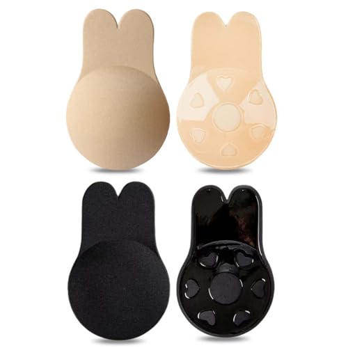 KEWUF 2 Paar Klebe BH Push-Up BH Rückenfrei, Nippelpads, Unsichtbar Trägerloser BH, Klebe BH Große Brust, Sticky Bra, Strapless Invisible Bra, Wiederverwendbare Nipple Cover BH - M von KEWUF