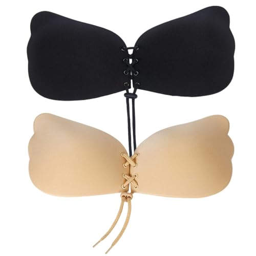 KEWUF 2 Paar Klebe BH Push up Ohne Träger Unsichtbarer Trägerloser BH zum Kleben Sticky Bra Rückenfreier Klebe-BHs Trägerlos Klebebh Damen Klebepads für Rückenfreies Kleid und Brautkleid - A cup von KEWUF