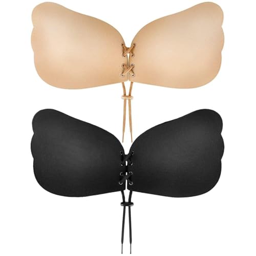 KEWUF 2 Paar Klebe Unsichtbarer Silikon Trägerloser BH Rückenfrei Abdeckungen klebe bh push up für Abendkleid Brautkleid rückenfreie Kleidung Wiederverwendbare für Rückenfreies Kleid - Cup B von KEWUF