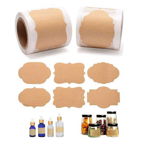 KEWUF 2 Rollen Küchen Etiketten (300 Stück/Rolle), Marmeladen Etiketten Selbstklebend, Kraft Etiketten Aufkleber, Geschenksticker, Für Geschenkaufkleber, Marmeladengläser, Geschenktüten (2 Modelle) von KEWUF