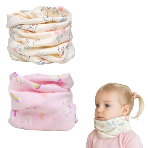 KEWUF 2 Stück Loop Schal Kinder, schlauchschal kinder, Loop Schal Halstuch Jungen Mädchen Baumwolle Schlauchschal Nackenwärmer Multifunktionstuch für Winter, Frühling, Herbst - Einhorn + Kaninchen von KEWUF