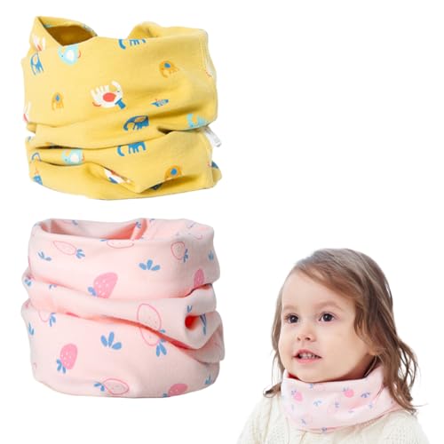 KEWUF 2 Stück Loop Schal Kinder, schlauchschal kinder, Loop Schal Halstuch Jungen Mädchen Baumwolle Schlauchschal Nackenwärmer Multifunktionstuch für Winter, Frühling, Herbst - Elefant + Erdbeere von KEWUF