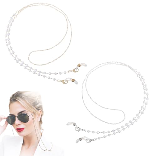 KEWUF 2 pcs Perlen Brillenkette Damen Kristall Sonnenbrillenkette Gesichtsmaske Kette Edelstein Brillenband Brillenkordel Brillenhalter für Lesebrillen, Myopiebrille von KEWUF
