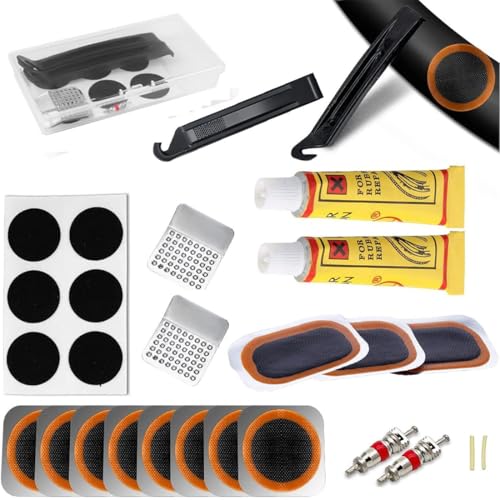 KEWUF 27 Pcs Fahrrad Reifen Flickzeug Reparaturset- Hochleistungs-Fahrradschlauch-Patch-Kit mit tragbarer Aufbewahrungsbox für Radfahrer, Motorräder, BMX, Geländefahrzeuge und mehr aufblasbaren Gummi von KEWUF