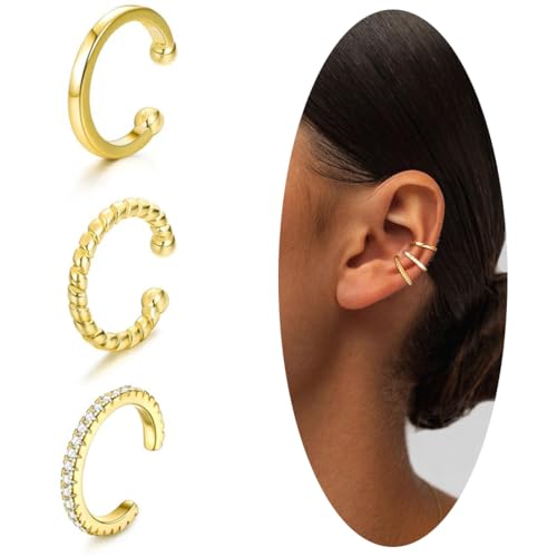 KEWUF 3 Pcs Ear Cuff Set für Damen Ohne Piercing, Fake Helix Knorpel Ohrringe Ohrmanschette Ohrringe, Fake Helix Nicht Knorpel Ohrringe für Ungepiercte,Verstellbare Ohrmanschetten(A) von KEWUF
