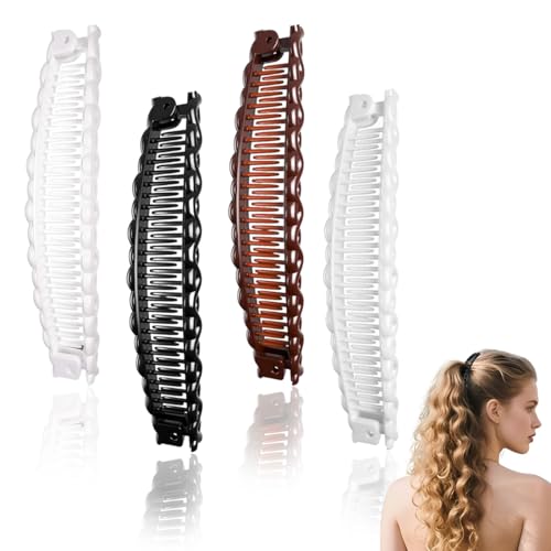 KEWUF 4 Pcs Bananen-Haarklammern in Schwarz und Braun, haarspangen damen, banana clip, bonnet, haarklammer, entenschnabel haarspange, Dekorative Haarschmuck-Spangen für langes Haar KEWUF 4 Pcs Bananen-Haarklammern in Schwarz und Braun, haarspangen damen, banana clip, bonnet, haarklammer, entenschnabel haarspange, Dekorative Haarschmuck-Spangen für langes Haar von KEWUF