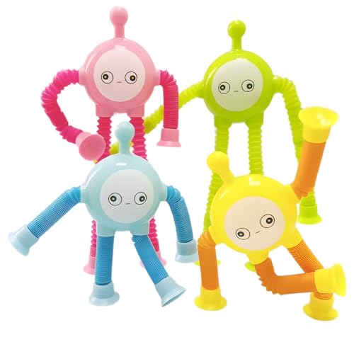 KEWUF 4 Pcs Teleskop Saugnapf Ei Spielzeug Roboter Pop Röhren Sensorik Spielzeug Spielzeug Roboter Pop Tubes Lustiges Pädagogisches Stressabbau-Spielzeug, beschäftigung kinder von KEWUF