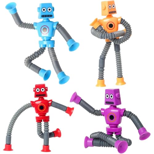 KEWUF 4 Pcs Teleskop Saugnapf Roboter Spielzeug Roboter Pop Röhren Sensorik Spielzeug Spielzeug Roboter Pop Tubes Lustiges Pädagogisches Stressabbau-Spielzeug, beschäftigung autofahrt kinder von KEWUF