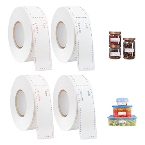 KEWUF 4 Rollen Gefrieretiketten Ablösbar (125 Stück/Rolle), Tiefkühletiketten, Marmeladen Etiketten, Küchen Etiketten, Klebeschild, zum Beschriften, Bunt Lebensmitteldatum Etiketten (7,5 * 2,5 cm) von KEWUF