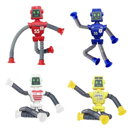 KEWUF 4 Stück Teleskop-Saugnapf-Giraffe-Spielzeug, Sensorisches Giraffen Spielzeug, Telescopic Suction Cup Toy, Lustiges Pädagogisches Stressabbau Spielzeug für Kinder und Erwachsene - Roboter von KEWUF