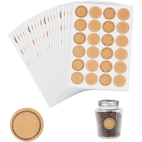 KEWUF 480 Stück Marmeladen Etiketten Selbstklebend, Ø38 mm Universal-Aufkleber, Kraftpapier Aufkleber, Marmeladenglas, Einmachen, Gewürzetiketten, Rund, Ablösbar, Homemade, Abdichtung Aufkleber(A) von KEWUF