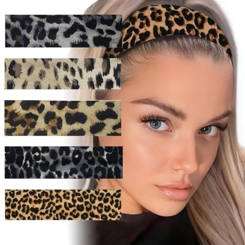 KEWUF 5 Stück haarband, Haarband Damen, Elastische Stirnband Damen Haarband Herren rutschfest Stirnband Damen Sport Unisex Haarbänder für Damen Herren Yoga Fitness Joggen Workout von KEWUF