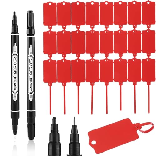 KEWUF 50 Stück geschenkanhänger, kennzeichnungsschilder kunststoff, Wasserdichte Kunststoff-Versandschilder Schlüsselaufbewahrungsmarker Wiederverwendbar, Rot 2,48 x 1,46 Zoll von KEWUF