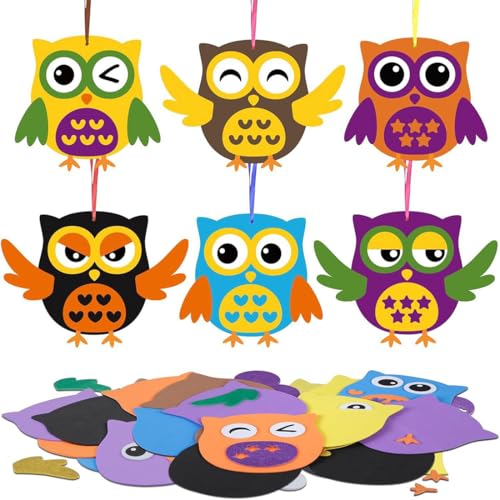 KEWUF 6 Eulen Bastelset Kinder,Moosgummi Bastelset mit Bunt Moosgummi Selbstklebend und Wackelaugen Selbstklebend Halloween Kreativsets, für Jungen Mädchen von KEWUF