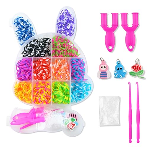 KEWUF 600 Loom Bänder Set, Bunte Gummibänder Loops, Gummis Set für Armbänder, Loop Armbänder Set Kinder, Loom Bänder Set, Kinder Anfänger Basteln DIY, Geschenk für Mädchen (Kleine Hasen) von KEWUF