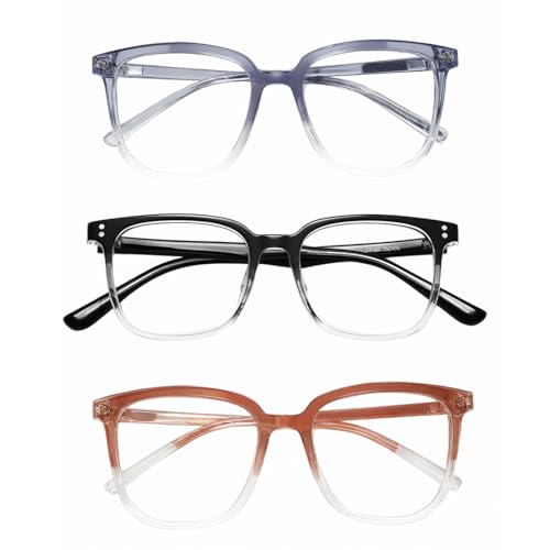KEWUF Blaulichtfilter Brille, Ohne Stärke Blaufilter Brille für Damen und Herren, Lesebrille, Bildschirmbrille, Brille Ohne Sehstärke, Dekorative Gläser (3 Stück, Farbverlauf) von KEWUF