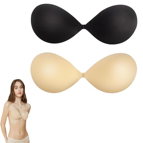 KEWUF Klebe BH Push up Ohne Träger Unsichtbarer Trägerloser BH Sticky Bra zum Kleben Rückenfreier Klebe-BHS Trägerlos Klebebh Damen Klebepads für Rückenfreies Kleid und Brautkleid - C von KEWUF