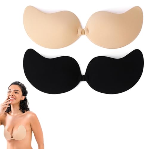 KEWUF Klebe BH Push up Ohne Träger Unsichtbarer Trägerloser BH Sticky Bra zum Kleben Rückenfreier Klebe-BHS Trägerlos Klebebh Damen große Brust Klebepads kleine brüste - C von KEWUF
