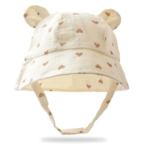 KEWUF Kleinkind Kinder Baby Sonnenhut mit Nackenklappe UPF 50+ UV-Schutz Sommer Bärenohr Hut Breite Starre Krempe Jungen Mädchen Strand Schwimmen Sonnenhüte - B von KEWUF