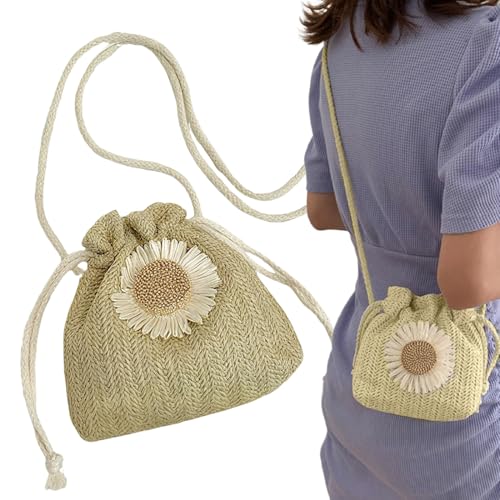 KEWUF Strohtasche Damen Stroh Umhängetasche Vintage Strandtasche, strandtasche strohtaschen damen sommer mit Quaste Strand Stroh Handtasche Crossbody Tasche für Damenreisen und Urlaub - Khaki von KEWUF