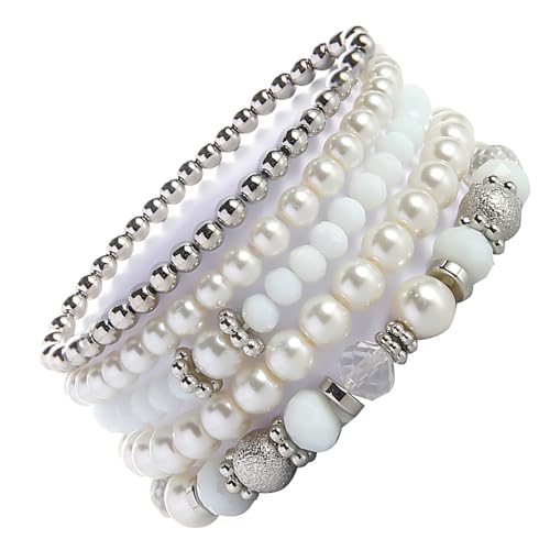 KEXIAO 5-teiliges Stretch-Armband-Set mit Kristallperlen, glitzernde Kristallperlen-Armbänder, Ornament für individuelle Stile und zum Verschenken von KEXIAO