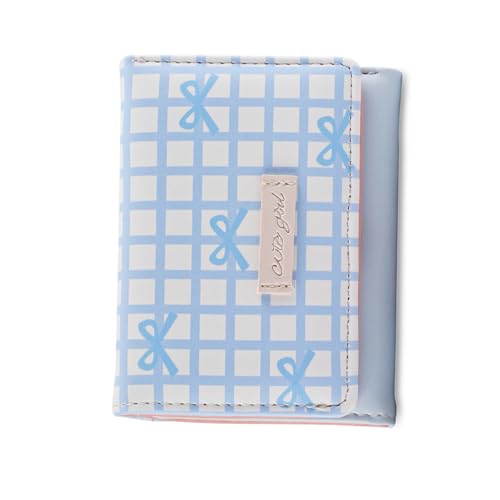 KEXIAO Stilvolle, kurze, gestreifte Geldbörse aus PU-Leder mit elegantem Schleifen-Design und mehreren Kartenfächern für Damen und Mädchen, Blau, 10.5x8x1.5cm von KEXIAO