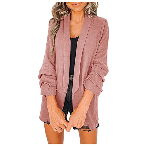 KEXIMIXUE Damen Elegant Langarm Blazer Sakko Slim Fit Einfarbig Jacke Kurz Mantel Anzüge Business Anzug Bolero Party Outwear Cardigan mit Tasche A-Rosa M von KEXIMIXUE