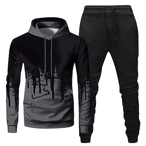 KEXIMIXUE Herren Jogginganzug Sportanzug für Männer Trainingsanzug Laufanzug Gym Freizeitanzug Baggy Tracksuit 2 Teiler Mens Übergröße Outfit mit Kapuze 01-Dunkelgrau L von KEXIMIXUE