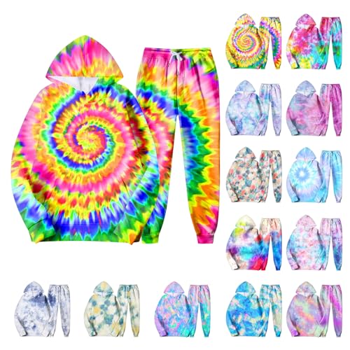 KEXIMIXUE Unisex Herren Damen Jogginganzug Trainingsanzug Sportanzug Tie-dye Anzug Set 2 Piece Hoodie Sporthose Kapuzenpullover Jogginghose Sweatshirt Casual Hoodie Hose #01-Gelb 3XL von KEXIMIXUE