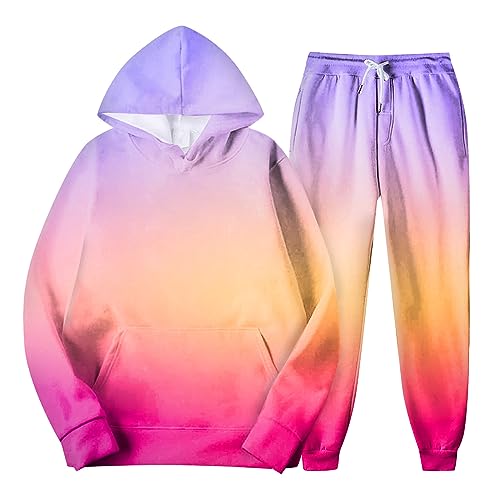 KEXIMIXUE Unisex Herren Damen Jogginganzug Trainingsanzug Sportanzug Tie-dye Anzug Set 2 Piece Hoodie Sporthose Kapuzenpullover Jogginghose Sweatshirt Casual Hoodie Hose 07-Helles Lila 3XL von KEXIMIXUE