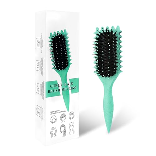 Lockenbürste, Curl Hair Brush, Haarbürste zum Kämmen und Formen von Männer- und Frauenlocken, um das Ziehen zu reduzieren, Nylonborsten, Lockenverstärker, Unisex (Grün, 24 cm) von KEXUEZE