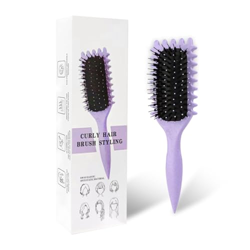 Lockenbürste, Curl Hair Brush, Haarbürste zum Kämmen und Formen von Männer- und Frauenlocken, um das Ziehen zu reduzieren, Nylonborsten, Lockenverstärker, Unisex (Lila, 24 cm) von KEXUEZE