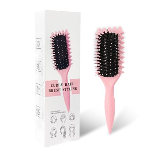 Lockenbürste, Curl Hair Brush, Haarbürste zum Kämmen und Formen von Männer- und Frauenlocken, um das Ziehen zu reduzieren, Nylonborsten, Lockenverstärker, Unisex (Rosa, 24 cm) von KEXUEZE
