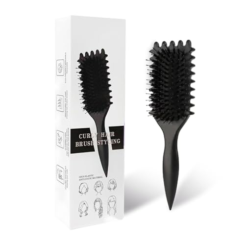 Lockenbürste, Curl Hair Brush, Haarbürste zum Kämmen und Formen von Männer- und Frauenlocken, um das Ziehen zu reduzieren, Nylonborsten, Lockenverstärker, Unisex (Schwarz, 24 cm) von KEXUEZE