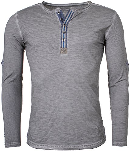 KEY LARGO Herren Longsleeve Henley Langarm T-Shirt mit Knopfleiste Vintage Look Slimfit MLS00016, Grösse:M;Farbe:Grau von KEY LARGO