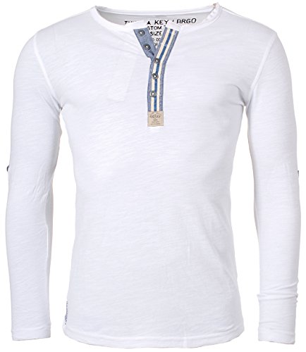 KEY LARGO Herren Longsleeve Henley Langarm T-Shirt mit Knopfleiste Vintage Look Slimfit MLS00016, Grösse:XXL;Farbe:Weiß von KEY LARGO