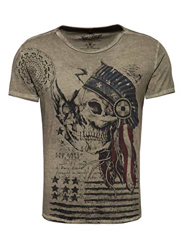 KEY LARGO Herren MT Indian Skull Round T-Shirt, Military-Green, M von KEY LARGO