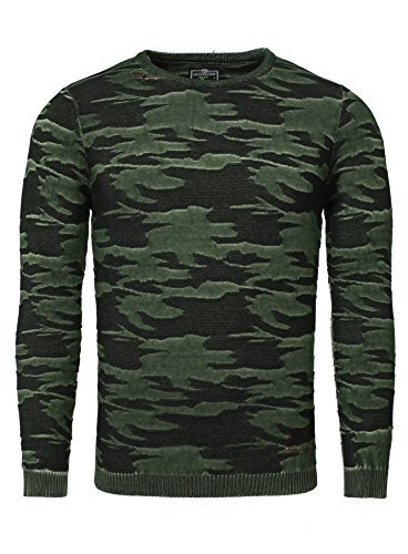 Key Largo Herren Pullover FINAL Sweatshirt Camouflage Look mit Ziernaht Tarnmuster grün XL von KEY LARGO