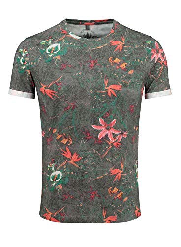 KEY LARGO Herren T-Shirt Jungle Vintage Print Flower Blumen Fullprint Sommershirt, Grösse:XXL, Farbe:Anthra von KEY LARGO