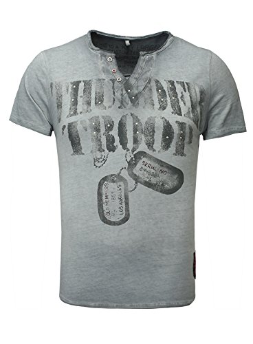 Key Largo Herren T-Shirt Thunder Troop Vintage Print Dog Tag Hundemarke Bootcamp V-Ausschnitt anthrazit S von KEY LARGO