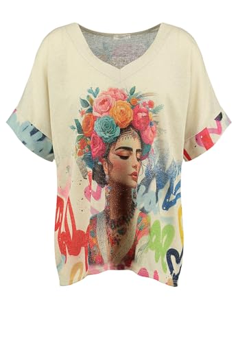 Key Largo Damen Graffiti v-Neck T-Shirt, beige (1004), Small von KEY LARGO