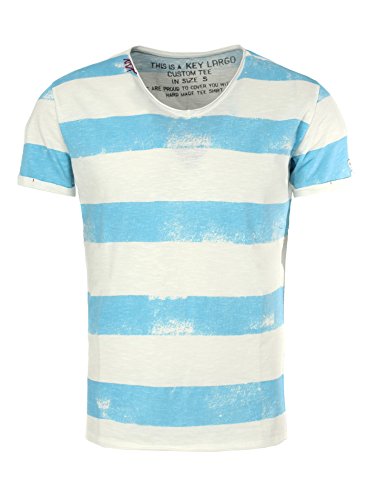 Key Largo Herren T-Shirt AIRLINE Vintage Look Gestreift mit Ziernähten V-Ausschnitt hellblau L von KEY LARGO