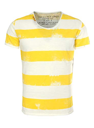 KEY LARGO Herren T-Shirt Airline Vintage Look Gestreift mit Ziernähten V-Ausschnitt, Grösse:M, Farbe:Gelb von KEY LARGO