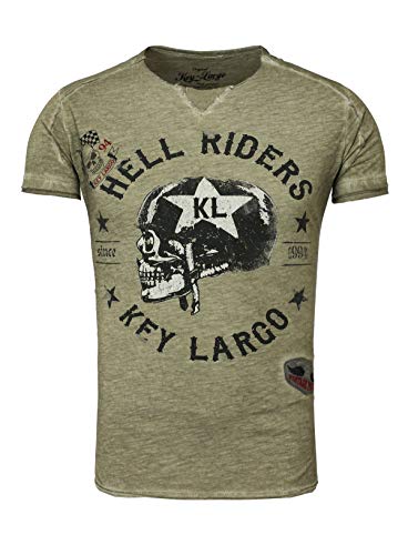 Key Largo Herren T-Shirt HELL RIDERS Vintage Look Skull Totenkopf Print Biker Patches Sommershirt khaki L von KEY LARGO