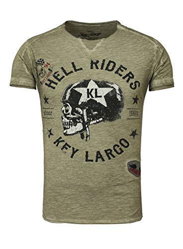 Key Largo Herren T-Shirt HELL RIDERS Vintage Look Skull Totenkopf Print Biker Patches Sommershirt khaki XXL von KEY LARGO