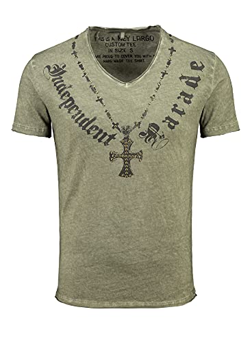 Key Largo Herren vintage Look T-Shirt Independent Kreuz Nieten Print v-neck tiefer V-Ausschnitt Slimfit, Grösse:L;Farbe:Grün von KEY LARGO