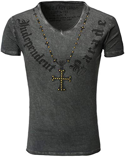 Key Largo T-Shirt T Independent V-Neck Kreuz Nieten Print anthrazit XL von KEY LARGO
