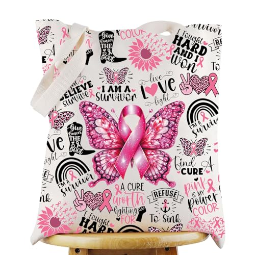 KEYCHIN Brustkrebs-Bewusstseins-Tragetasche, Brustkrebs-Unterstützung, Geschenk, "I Am A Survivor", Geschenk für Brustkrebskrieger, Krebs Tb von KEYCHIN