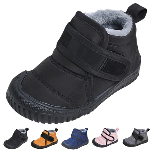 KEYGEM Barfussschuhe Kinder Winter Wasserdicht, Outdoor Warm Gefüttert Winterstiefel Ergonomische Barfuß Winterschuhe (Schwarz,21) von KEYGEM