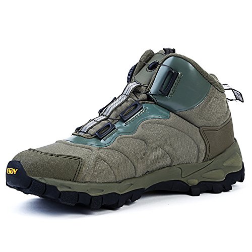 KEYGEM orthopädische Outdoor- & Wanderschuhe mit innovativem Drehverschluss & hohem Schaft Men's Waterproof Mid Trekking Lightweight Flat Hiking Trail Boots (Grün,44) von KEYGEM